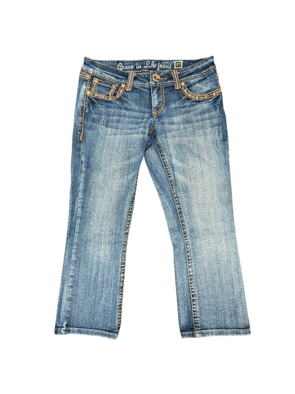 Grace In LA Blue Embellished Bootcut Jeans Size 4/27